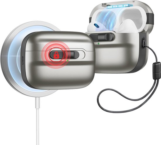Beschermhoes voor AirPods Pro 2, compatibel met AirPods Pro 2e / 1e (2023/2022/2019), compatibel met MagSafe, magneetsluiting, volledige valbescherming met trekkoord, Pulse-serie, metallic