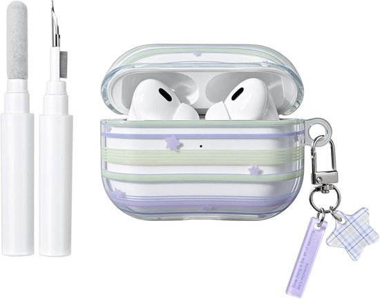 Beschermhoes voor AirPods Pro/Pro 2, schattig, strepen, stermotief