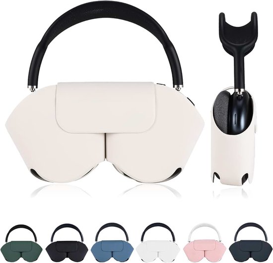 Beschermhoes voor Apple AirPods Max, zachte PU-lederen draagtas reiskoffer met slaapmodus, anti-stofhoes compatibel met AirPods Max koptelefoonaccessoires (Beige)