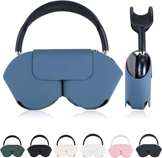 Beschermhoes voor Apple AirPods Max, zachte PU-lederen draagtas reiskoffer met slaapmodus, anti-stofhoes compatibel met AirPods Max koptelefoonaccessoires (Officieel blauw)