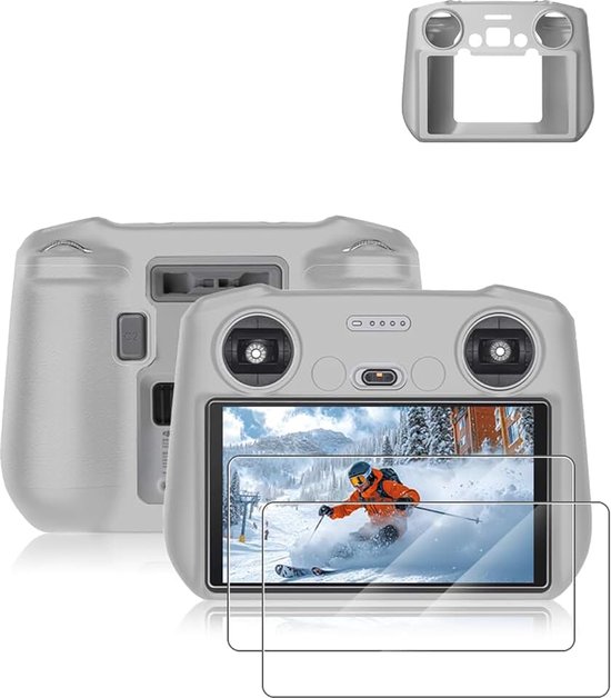 Beschermhoes voor DJI RC2 afstandsbediening, [3 stuks] 9h gehard glas schermbeschermer - compatibel met DJI Mini 4 Pro/Flip/Air 3s/ - Schokbestendig, Comfortabele touch, Clear HD, grijs