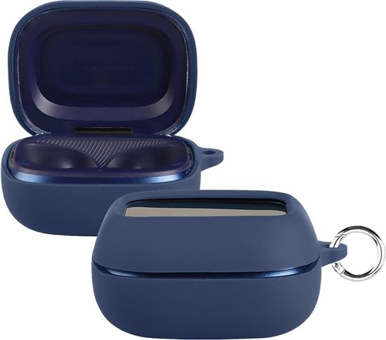 Beschermhoes voor JBL Live Buds 4 / Live Beam 4 / Live Flex 4, siliconen hoes met karabijnhaak, ultradun, valbescherming, draagbaar, donkerblauw
