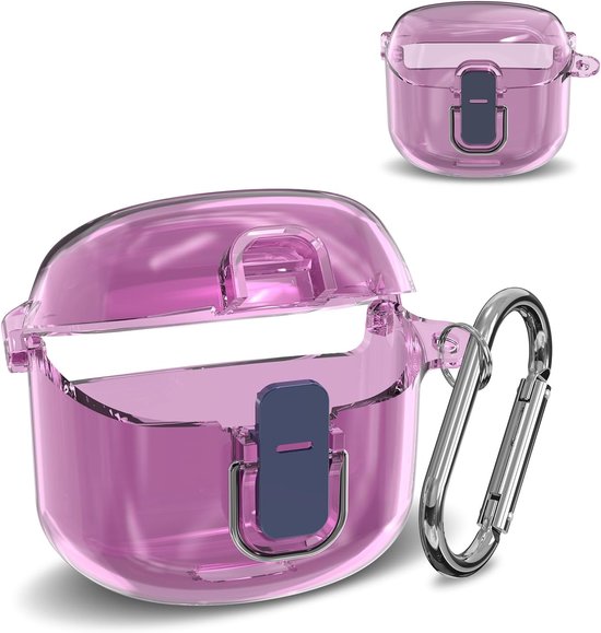 Beschermhoes voor JBL Tune Flex, MOWYEOK transparant pc-veiligheidsslot behuizing, speciaal ontwikkeld voor de JBL Tune Flex-oortelefoon, met karabijnhaak (paars)