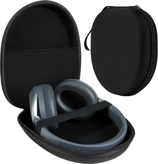 Beschermhoes voor over-ear hoofdtelefoon, headset en oortelefoon - premium beschermhoes met robuuste hoes, reis- en opbergtas in zwart, afmetingen 21 x 18,5 x 6 cm
