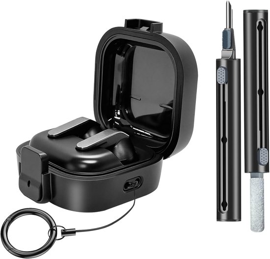 Beschermhoes voor Samsung Galaxy Buds 4/Buds 4 Pro (2026), schokbestendig, met veilige vergrendeling, sleutelhanger en reinigingspen, ondersteunt draadloos opladen, zwart