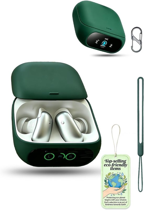 Beschermhoes voor Soundcore Liberty 5 Pro van vloeibare siliconen, schokbestendig, ultradun, krasbestendig, met karabijnhaak, compatibel met draadloos opladen, groen