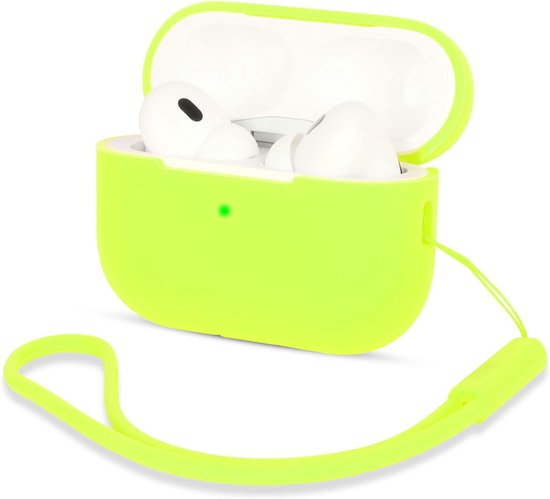 Beschermhoesje voor Airpods Pro 2 Case, siliconen hoes, compatibel met AirPods Pro 2 2022, met koord, draagbare hoes, schokbestendig, zichtbare led voor, lichtgeel