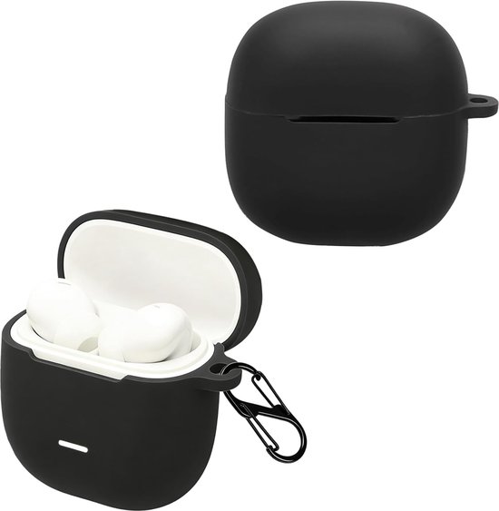 Beschermhoesje voor REDMI Buds 8 Lite met karabijnhaak, ultradun, schokbestendig, oplaadhoes voor hoofdtelefoon, duurzaam, flexibel, bescherming van zachte siliconen, zwart