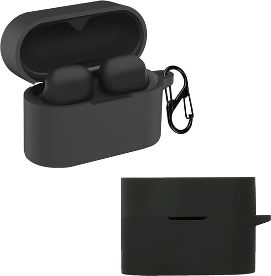 Beschermhoesje voor Sony WF-1000XM6 met karabijnhaak, ultradun, schokbestendig, oplaadhoes voor hoofdtelefoon, duurzaam, flexibel, bescherming van zachte siliconen, zwart