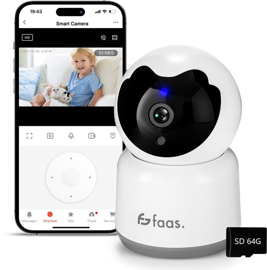 Beveiligingscamera Binnen - met Nachtzicht - Wifi en 64GB SD - Camerabewaking - Full HD - Tuya Smart - Wit - van Saaf van Saaf