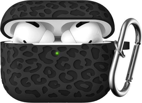 Bloem Gegraveerd Hoesje Compatibel met AirPods Pro 2 Case 2022, Silicone Beschermend Hoesje voor Apple AirPods Pro 2e/1e Generatie, Hoesje met Karabijnhaak [Front LED Zichtbaar], Luipaard Zwart