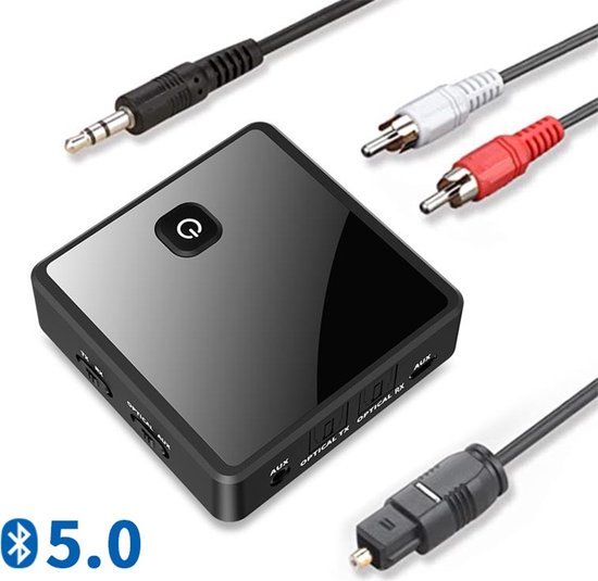 Bluetoolz® - BT 2753 CE - High Res Bluetooth 5.0 zender en ontvanger - Geen tot zeer geringe vertraging - Bluetooth Receiver - Bluetooth Transmitter - 3.5MM Aux - optical in - optical uit - Bluetooth Adapter - Bluetooth via Aux - inclusief kabels van Bluetoolz