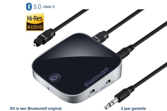 Bluetoolz® | BT-3753 | Aptx® High Res Audio Bluetooth 5.0 ontvanger - zender | Geen tot zeer geringe vertraging | 2 jr garantie! | Gratis helpdesk | Incl. alle kabels - Bluetooth Receiver - Bluetooth Transmitter - 3.5MM Aux - optical in en out