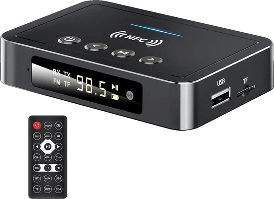 Bluetoolz® | BT-M 6 | Bluetooth 5.0 zender - ontvanger | Inclusief afstandsbediening - NFC chip | micro SD kaart en USB weergave | Bluetooth Transmitter - 2-in-1 Zender en Ontvanger - Audio Adapter - Aansluitingen: 3.5mm AUX - RCA - Optisch - Coax van Merkloos