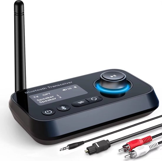 Bluetooth 5.0 Audio Adapter Met LCD Scherm - 3-in-1 Transmitter Receiver voor TV, Hoofdtelefoon en Luidsprekers - 3.5mm Aux, RCA, Optische Kabel - Dubbele Koppeling van Merkloos