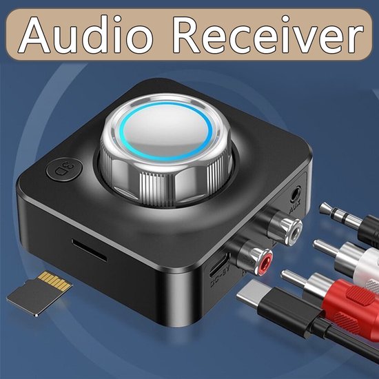 Bluetooth 5.0 audio-ontvangerbalk draadloze stereo-adapter 3,5 mm AUX naar RCA-kabel
