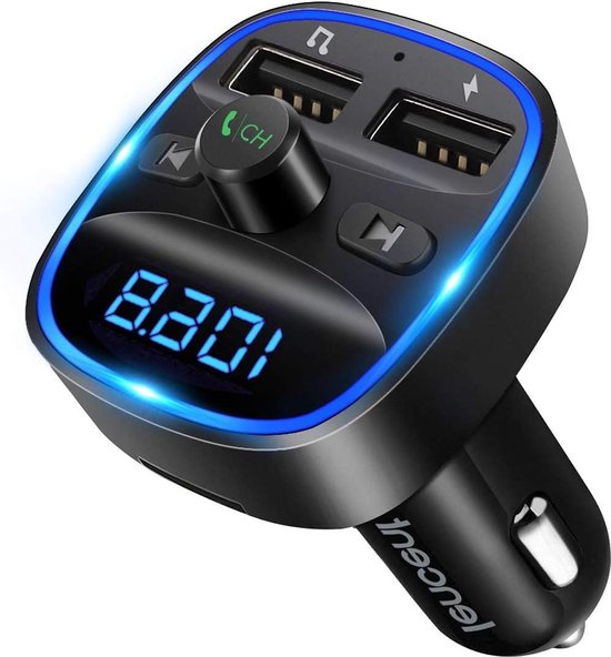 Bluetooth 5.0 FM Transmitter - 2022 Opgewaardeerde Auto FM Zender - Draadloze Adapter Kit Handsfree Stick - USB-oplader - 5V/2.4A en 5V/1A - MP3-speler - Ondersteuning SD-kaart - USB-Schijf Bluetooth Receiver van Nulaxy