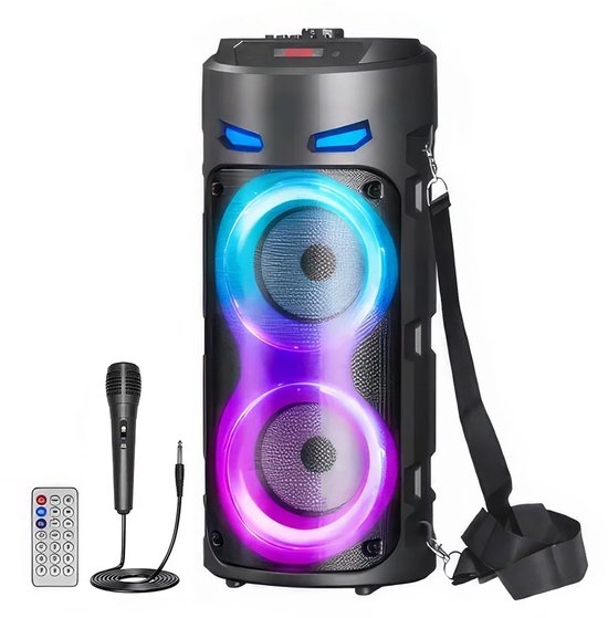 Bluetooth 5.0-luidspreker - Met LED-verlichting, subwoofer en microfoon - 10 cm - Kleurrijke dubbele luidsprekerbuizen - Bluetooth-luidspreker voor buiten - Draagbaar - Krachtig - Feestluidspreker - zqs-4239S
