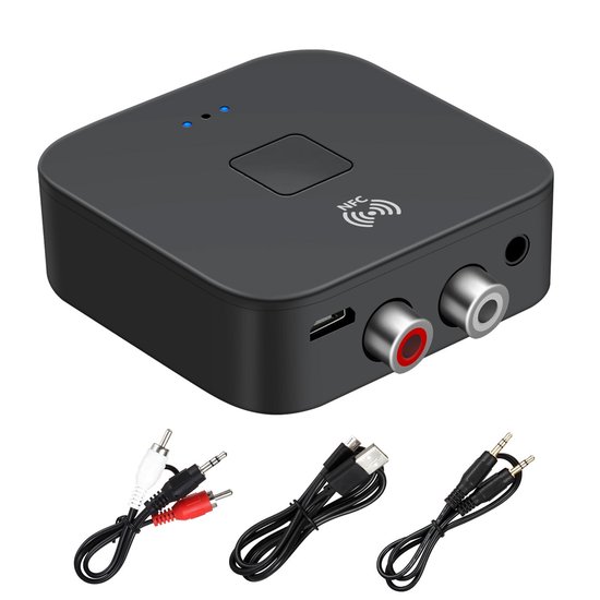 Bluetooth 5.0 Muziekontvanger met NFC - Draadloze Audio Adapter met 3.5mm & RCA Aansluiting, 10m Bereik, Ruisonderdrukking - Voor Auto & Thuis Speakers van Aukey