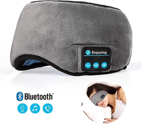 Bluetooth 5.0 Slaapmasker - Draadloos Muziekmasker - Comfortabel & Ademend - Grijs - Met Oplaadbare Batterij van Merkloos