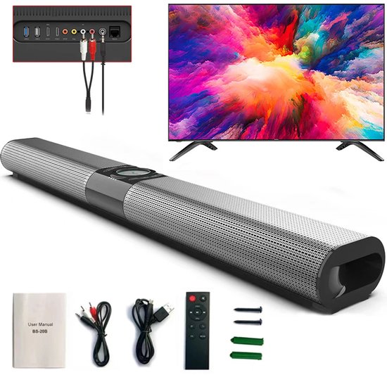 Bluetooth 5.0 TWS-soundbar voor tv's en thuisbioscoop - Soundbar met draadloze subwoofer – 3D-surroundgeluid – FM-radio – Ingebouwde subwoofer – RGB-verlichte luidspreker – Thuisbioscoopgeluid – Zwart