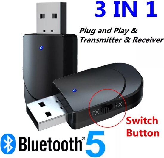 Bluetooth 5.0 USB transmitter en receiver - USB stick - zender en ontvanger - Audio/TV/Koptelefoon/Luidspreker/Audio auto/Box/Speaker/Surround set/ Aux kabel - Compact van Daffel