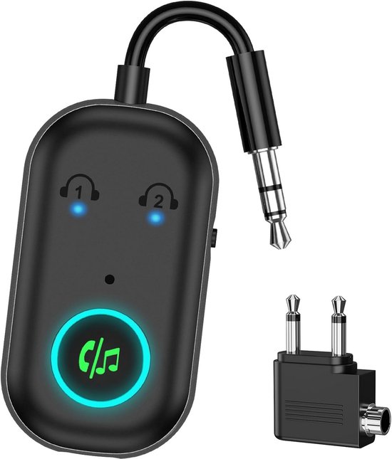 Bluetooth 5.3 Adapter Transmitter and Transmitter for Aircraft, 2-in-1 Bluetooth Adapter with Aircraft, TV, Stereo Splitter for MP3/MP4 Headphones, HiFi Speaker, Laptop