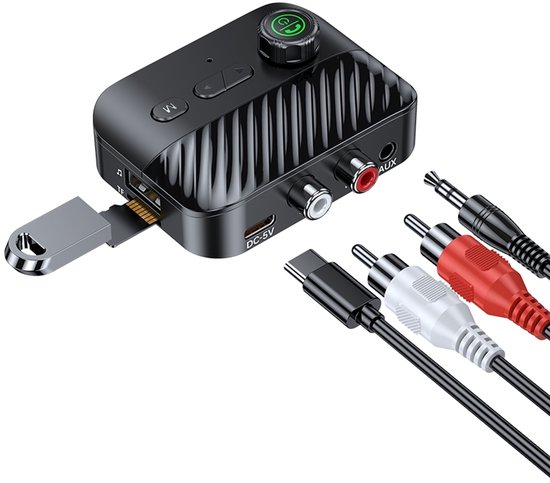 Bluetooth 5.3 Audio Multi connect Transmitter & Receiver met Digitaal Display - zender en ontvanger - 3.5mm AUX/RCA/Coax/USB/TF/SD stereo Player Ondersteuning - zwart van Merkloos