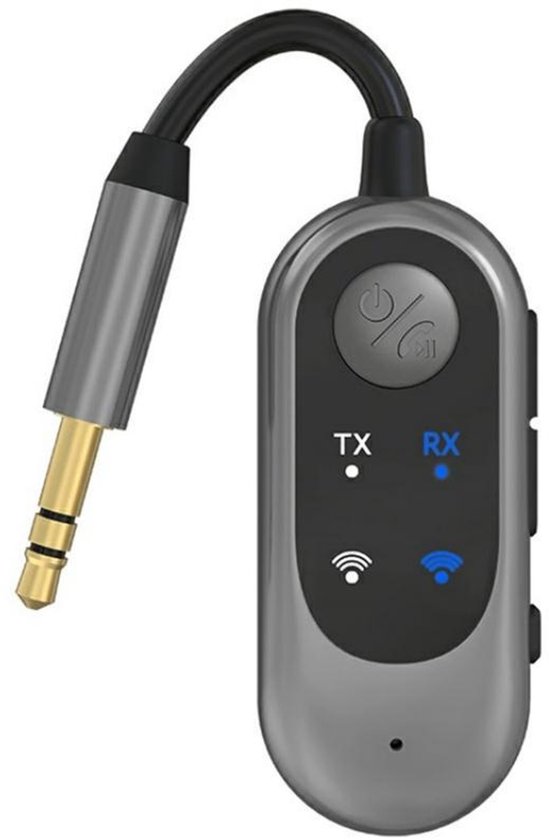Bluetooth 5.3 audio transmitter en receiver - o.a. voor verbinden Airpods, koptelefoon en speaker - 3.5mm jack AUX - 5 uur batterij - speaker - bluetooth zender en ontvanger - auto draadloos - zwart van Merkloos