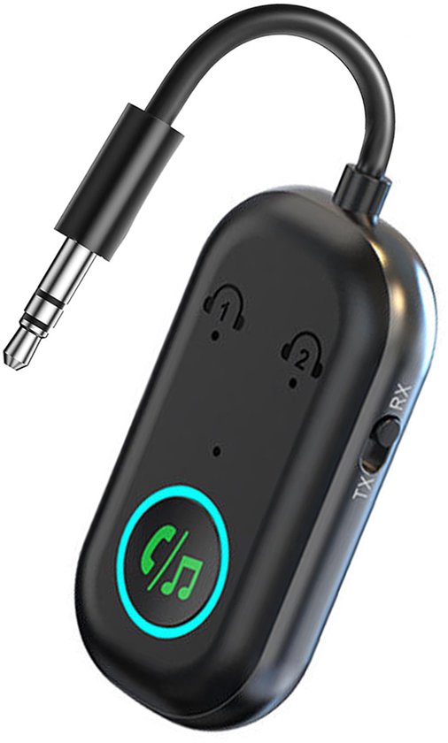 Bluetooth 5.3 AUX Adapter - 3.5mm Audio Ontvanger & Zender - Voor Auto, TV, PC, Koptelefoon - 2 Apparaten Verbinden - 13U Batterijduur van Merkloos