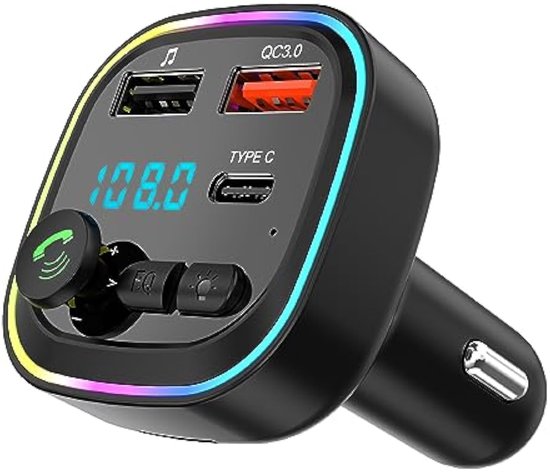 Bluetooth 5.3 FM-zender, handsfree draadloze autoadapter, snel opladen, draadloze Bluetooth MP3-speler, handsfree bellen, USB-ondersteuning van Nulaxy