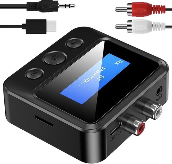 Bluetooth 5.3 Receiver Transmitter, draadloze audio-adapter, 2-in-1 Bluetooth zender met bypass Low Latency On/Off Switch Display 3,5 mm AUX Optical RCA voor TV Stereo