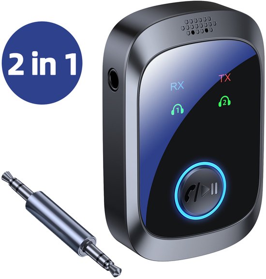 Bluetooth 5.4 AUX Adapter 2-in-1 Bluetooth Transmitter en Receiver Auto 3.5mm - Voor Auto, TV, PC, Koptelefoon - 2 Apparaten Verbinden - Vrije Muziek & Handsfree Gesprekken