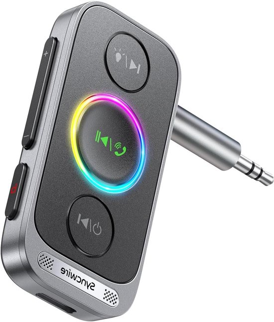 Bluetooth 5.4 AUX-adapter voor auto - 3.5 mm draadloze AUX-ontvanger met 22 uur batterijduur en diepe bas van Merkloos