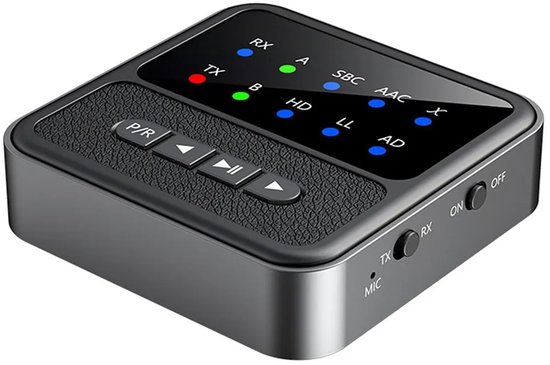 Bluetooth 5.4 zender en ontvanger Geschikt voor tv's en home audiosystemen, een 2-in-1 draadloze audioadapter met een 3,5 mm AUX RCA-adapter, die aptX LL/HD/AD dual pairing ondersteunt.