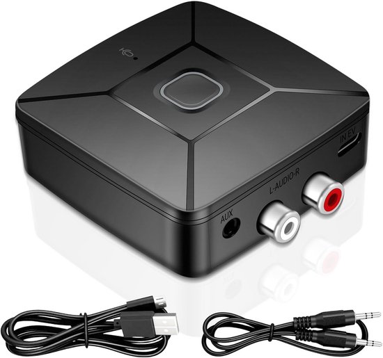 Bluetooth 6.0 ontvanger voor stereo-installatie met SBC - AAC decodering, Hi-Res decodering, bluetooth-adapter aux (3,5 mm jack naar 2 RCA-aansluitingen), AVRCP, A2DP, HFP, HSP Bluetooth-protocollen