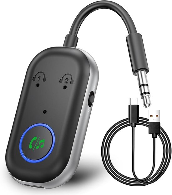 Bluetooth Adapter - Audio Zender - Draadloos Luisteren - Twee Apparaten Tegelijk - Bluetooth 5.3 - Zwart