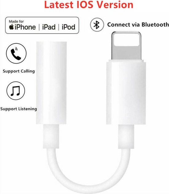 Bluetooth Apple Lightning naar 3,5 mm oordopjes earphones aansluiting converter adapter voor iPhone en iPad ook IOS 13 voor muziek luisteren en bellen d.m.v. Bluetooth connectie zie YouTube filmpje onderaan. van VanTech.