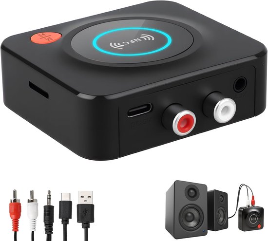 Bluetooth Audio Ontvanger - Draadloze Muziek Adapter - Muziek Streamen - Twee Apparaten Gelijktijdig - 30 Meter Bereik - Zwart