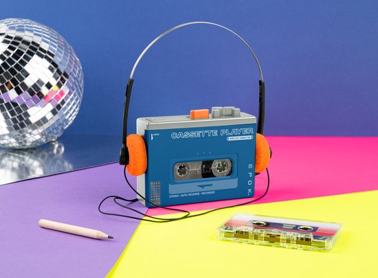 BLUETOOTH AUTO REVERSE CASSETTE SPELER- BLAUW van Victrola
