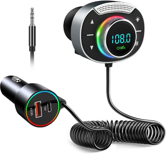 Bluetooth FM Transmitter en Auto Lader met Snelladen - Handsfree Adapter met Bluetooth 5.3 en CVC Ruisonderdrukking