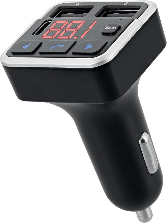 Bluetooth FM Zender - Muziek Auto - Handsfree Bellen - Drie Laadpoorten - 12 Volt - Zwart van Merkloos