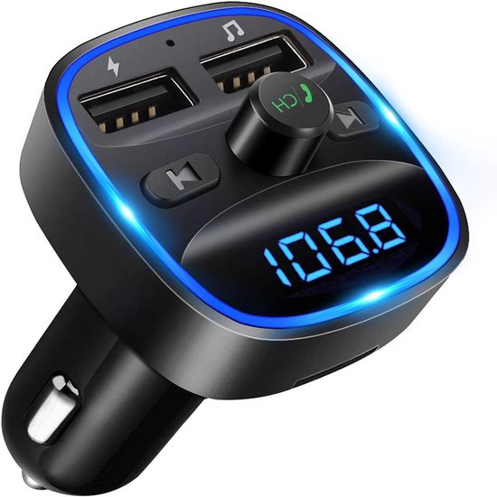 Bluetooth FM-zender voor in de auto- muziekadapter voor autoradio -handsfree Bluetooth - systeem -voor sigarettenaansteker in de auto - 2 USB-poorten-ondersteunt SD-kaart-USB-sticks van Merkloos