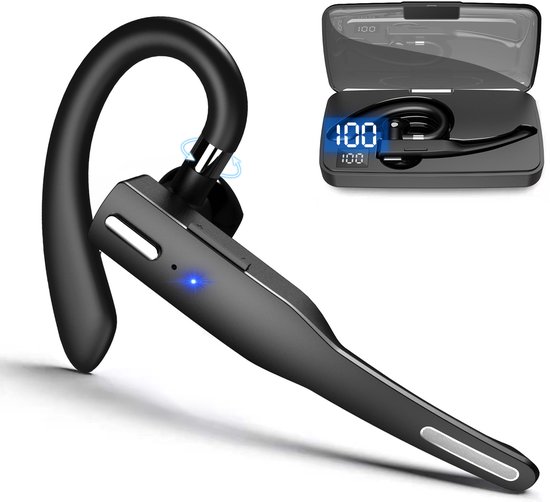 Bluetooth-headset met één oor, ruisonderdrukkende mono-headset, Bluetooth-oortelefoon met 360 graden draaibare oorhaak, LED-display, 400 uur lange stand-bytijd