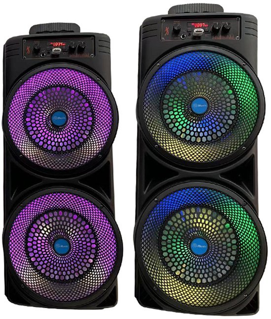 Bluetooth karaokespeaker Dual 8 inch met RGB-verlichting, microfoon en accu - zwart