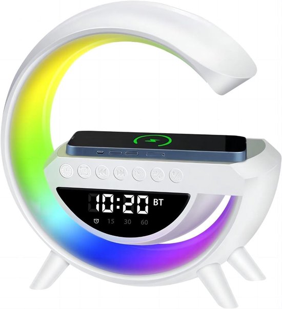 Bluetooth-luidspreker - 1 stuk - Luidspreker - Draadloze oplaadbare bureaulamp - Draadloos opladen - Multifunctioneel - LED - Nachtlampje voor naast het bed - Slaapkamerdecoratie - Wit van Merkloos