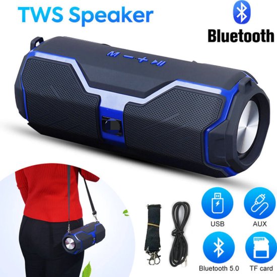 Bluetooth-luidspreker, Bluetooth 5.0, draagbare muziekbox, Bluetooth-box ondersteunt TWS-stereo, draadloze verbinding, geschikt voor iPhone, Galaxy en andere mobiele telefoons (blauw).