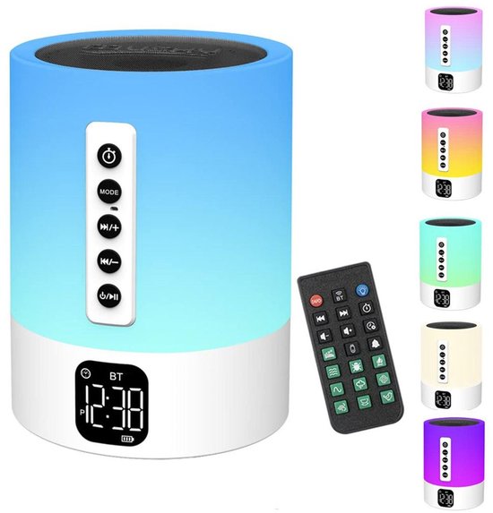 Bluetooth-luidspreker met licht, witte ruisgenerator en lichtwekker; aanraakgevoelige, dimbare nachtlamp met wekkerfunctie; een cadeau voor meisjes, jongens en kinderen.