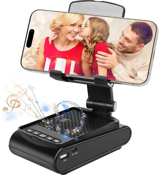 Bluetooth Luidspreker met Mobiele Telefoonstandaard - HD-Surround-Sound - Compatibel met Telefoon en Tablet - 139*80*59mm - Zwart