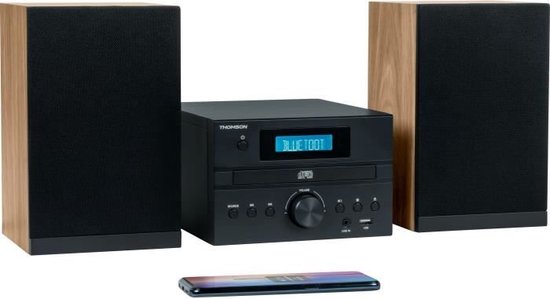 Bluetooth microsysteem - THOMSON - FM/CD/MP3/USB-radio - 20W rms - FM RDS-tuner - Hoofdtelefoonaansluiting - Afstandsbediening - Voeding. 230 V - Hout et zwart van Thomson